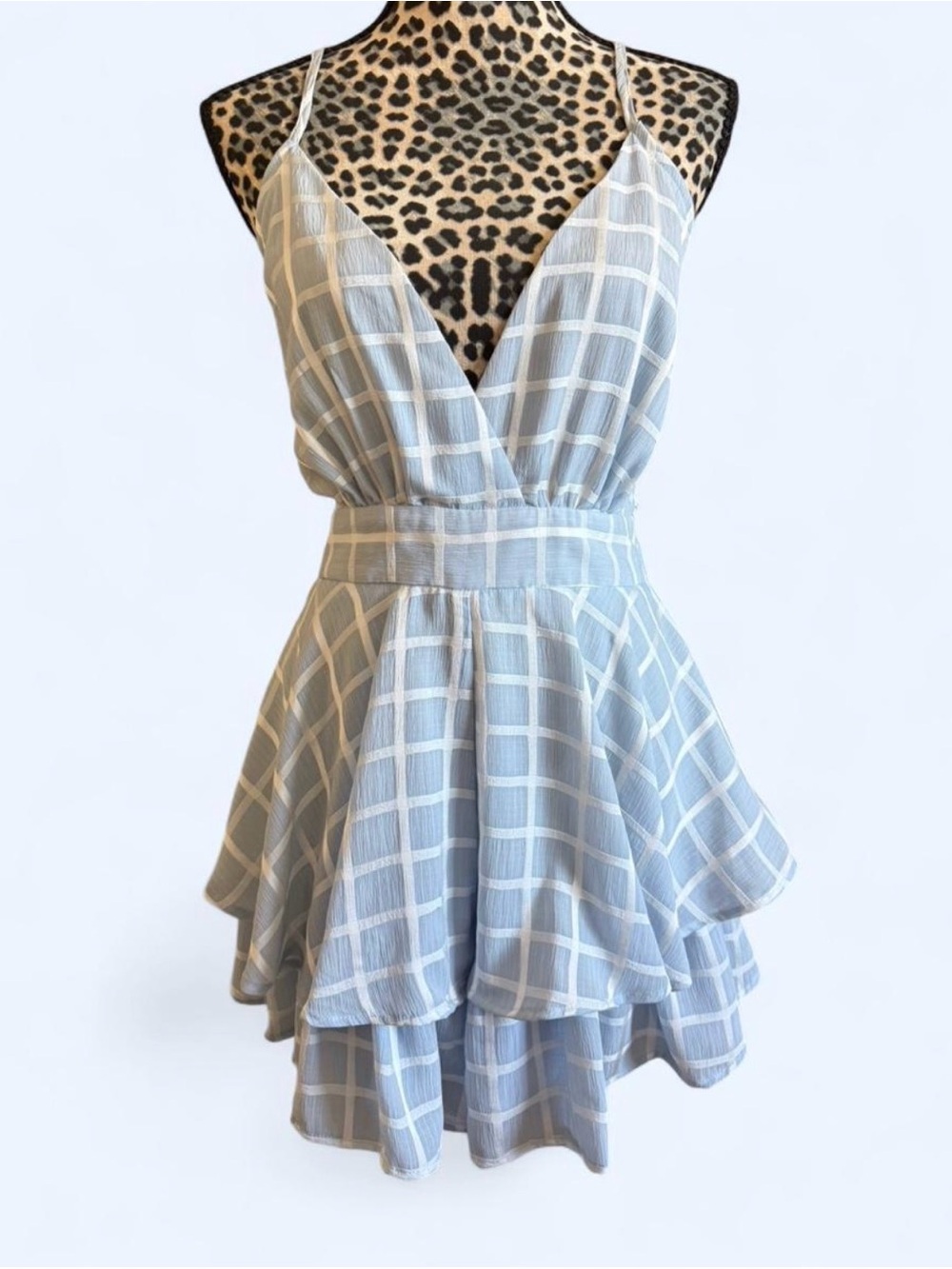 Style Rack Light Blue & White Plaid Tiered Romper
